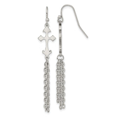 Chisel Stainless Steel Polished Cross Dangle Shepherd Hook Earrings