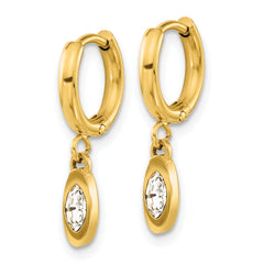 Chisel Stainless Steel Polished Yellow IP-plated with Crystal Dangle Hoop Earrings