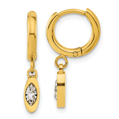 Chisel Stainless Steel Polished Yellow IP-plated with Crystal Dangle Hoop Earrings