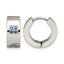 Stainless Steel Polished & Brushed Hinged Blue Cubic Zirconia Huggie Hoop Earrings