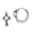 Stainless Steel Polished & Antiqued Hinged Cross Cubic Zirconia Huggie Hoop Earrings for Women