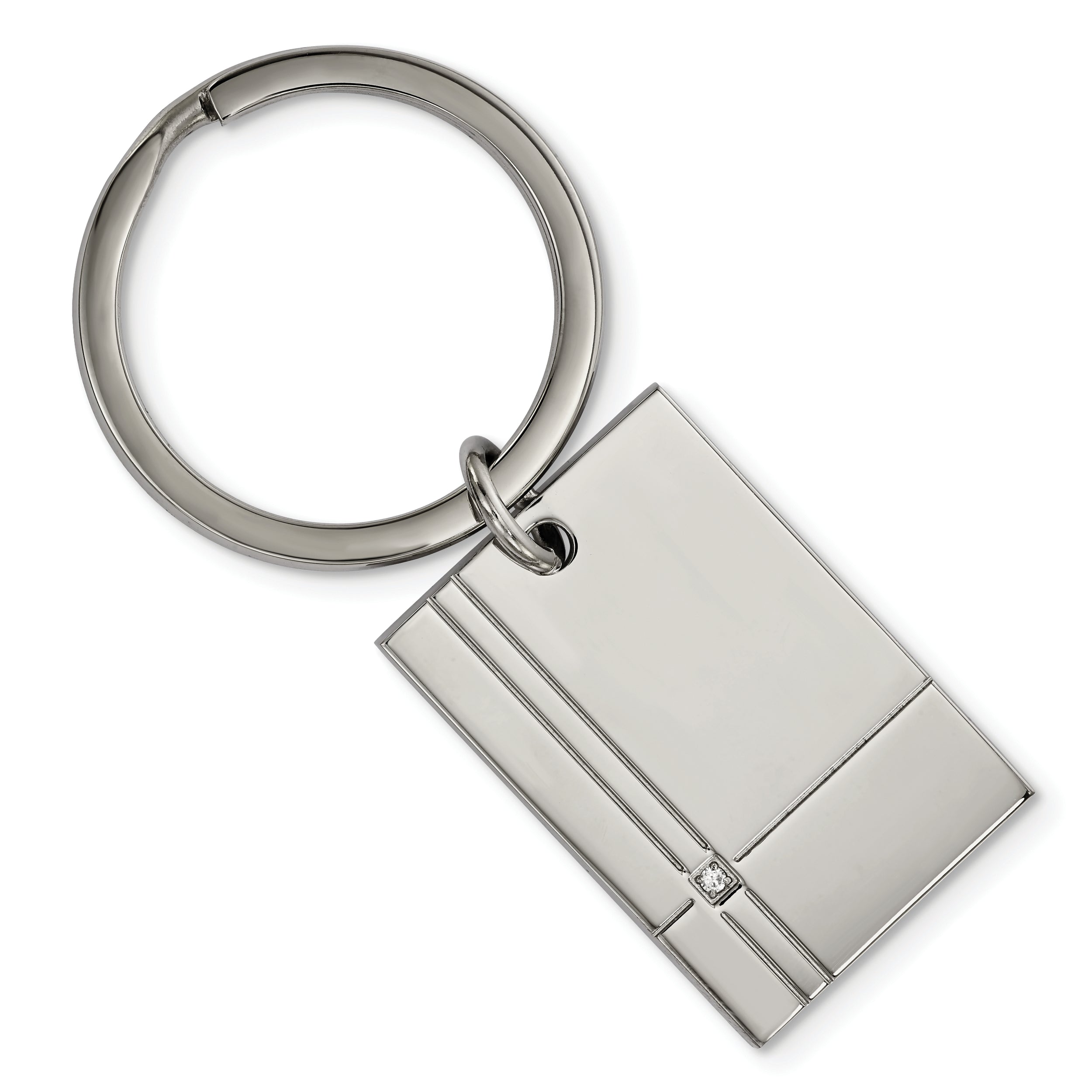 Chisel Stainless Steel Polished Grooved with CZ Key Ring