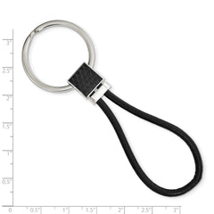 Chisel Stainless Steel Polished Black IP-plated and Black Leather Key Ring