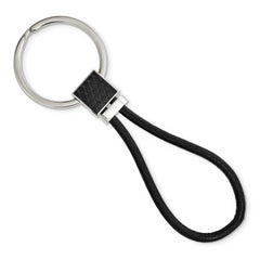 Chisel Stainless Steel Polished Black IP-plated and Black Leather Key Ring
