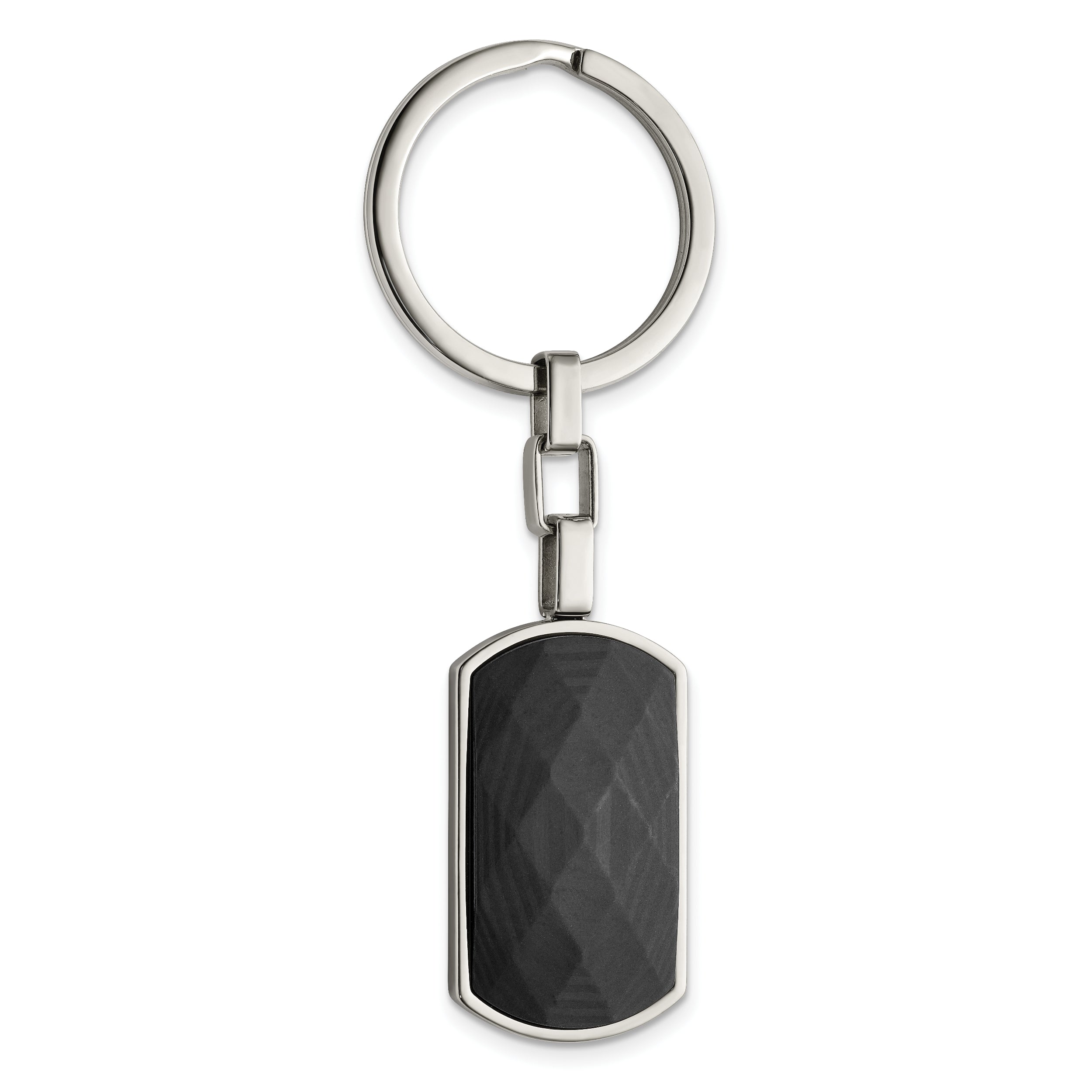 Chisel Stainless Steel Polished Solid Black Carbon Fiber Inlay Key Ring