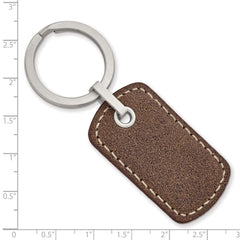 Chisel Stainless Steel Brushed Tan Stitched Leather Key Ring