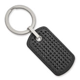 Stainless Steel Brushed Textured Black Leather Stitched Key Ring