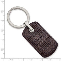 Chisel Stainless Steel Brushed Brown Woven and Stitched Leather Key Ring