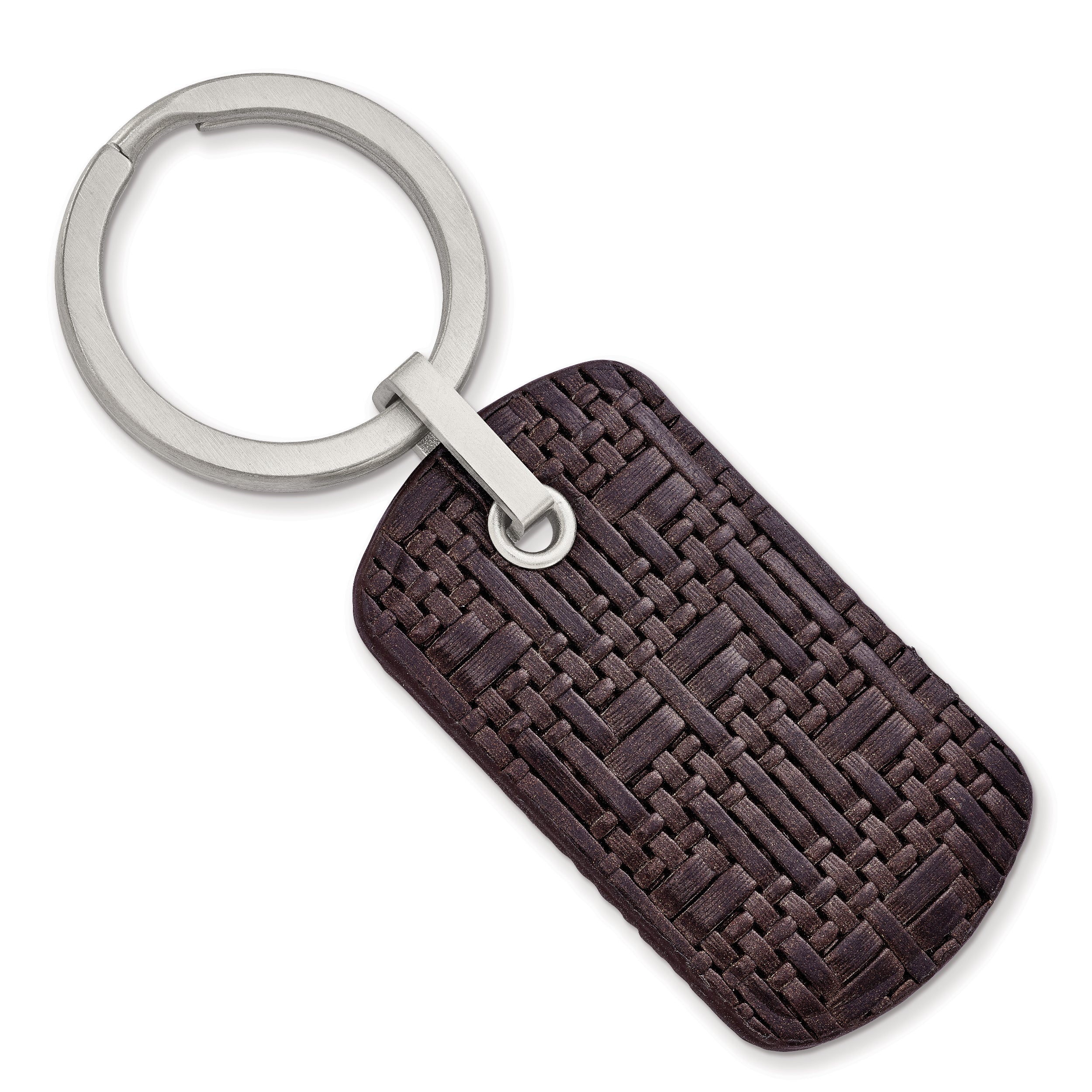 Chisel Stainless Steel Brushed Brown Woven and Stitched Leather Key Ring