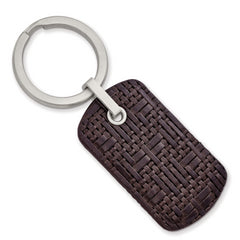 Chisel Stainless Steel Brushed Brown Woven and Stitched Leather Key Ring