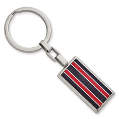 Stainless Steel Polished Black and Red Fiber Glass Key Ring
