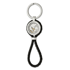 Chisel Stainless Steel Brushed and Polished Yellow IP-plated with CZ and Leather Key Ring