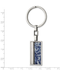 Stainless Steel Brushed and Polished Black IP w/Blue Spot Stone Key Ring