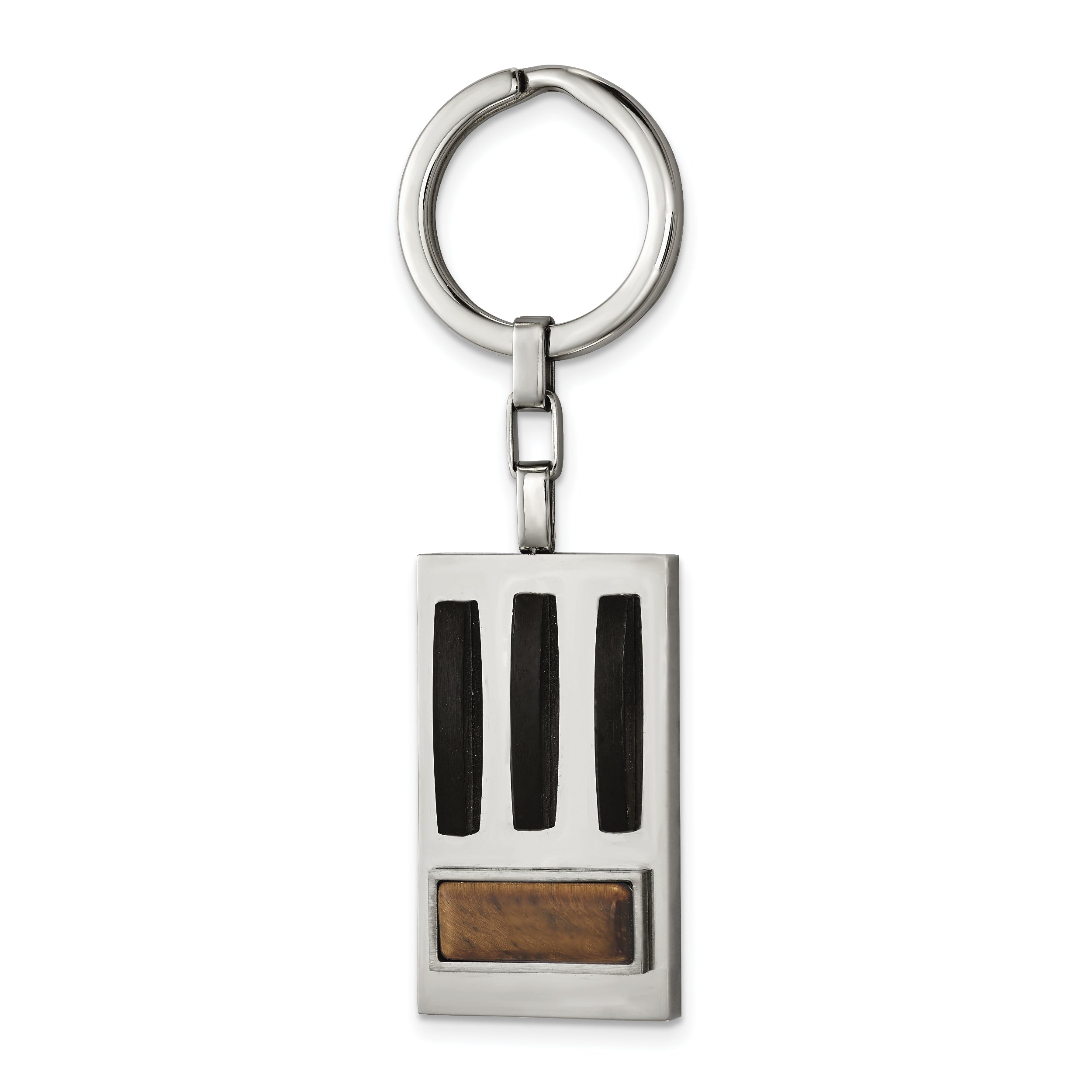 Chisel Stainless Steel Brushed and Polished Black IP-plated with Tiger's Eye Key Ring