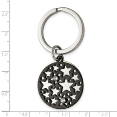 Chisel Stainless Steel Polished Black IP-plated with Crystals Star 2 Piece Key Ring