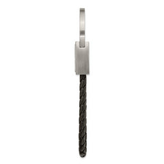 Chisel Stainless Steel Brushed and Hammered Black Leather Key Ring