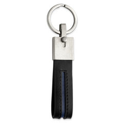 Chisel Stainless Steel Brushed with Removable Ring Black and Blue Leather Key Ring