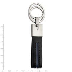 Chisel Stainless Steel Brushed with Removable Ring Black and Blue Leather Key Ring