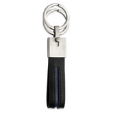 Chisel Stainless Steel Brushed with Removable Ring Black and Blue Leather Key Ring