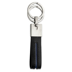 Chisel Stainless Steel Brushed with Removable Ring Black and Blue Leather Key Ring