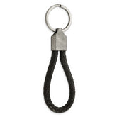 Chisel Damascus Steel Brushed and Textured Black Leather Key Ring