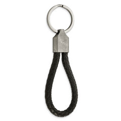 Chisel Damascus Steel Brushed and Textured Black Leather Key Ring