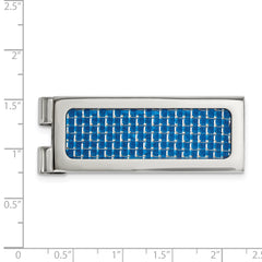 Chisel Stainless Steel Polished with Blue Carbon Fiber Inlay Money Clip