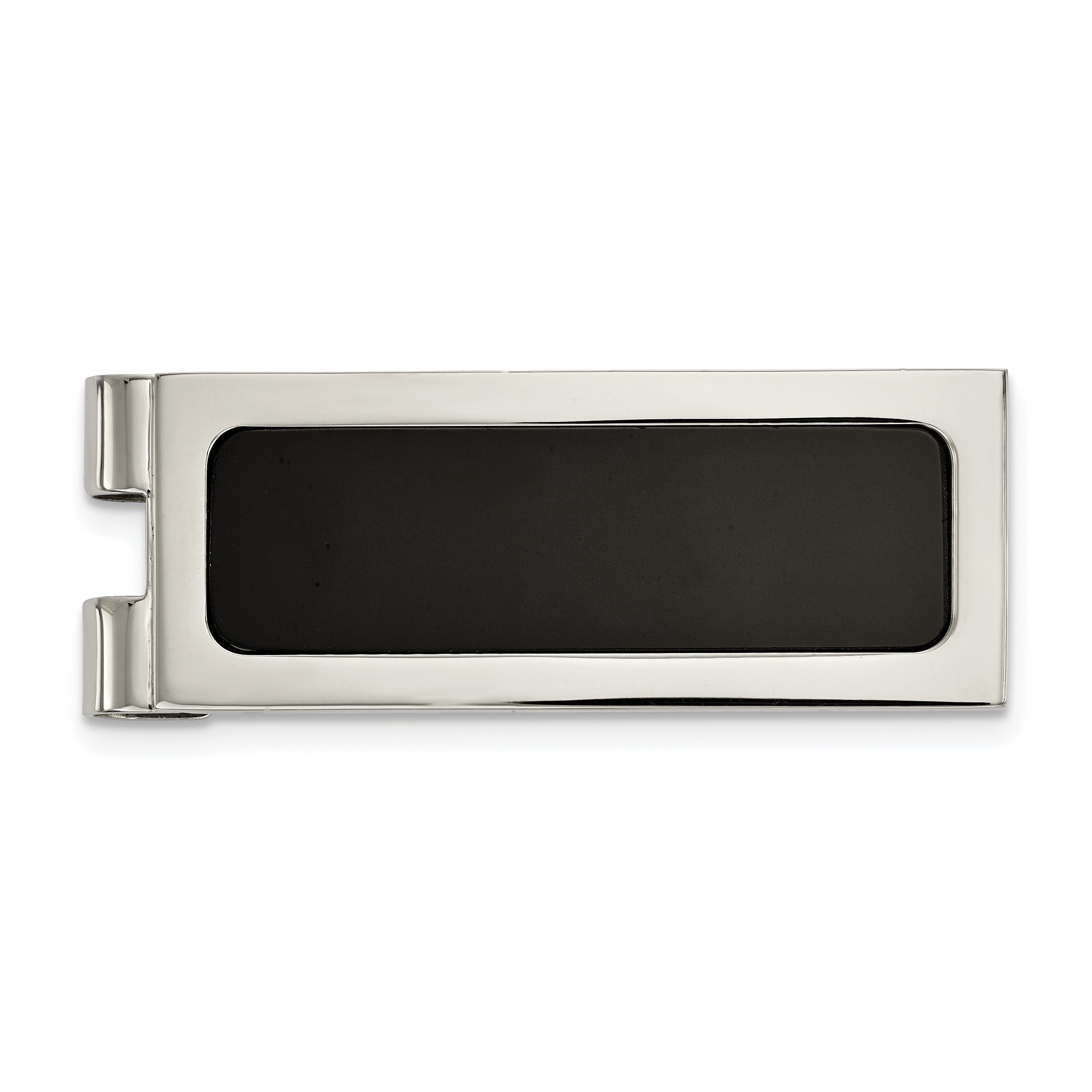 Chisel Stainless Steel Polished with Black Agate Inlay Money Clip