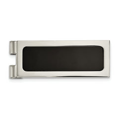 Chisel Stainless Steel Polished with Black Agate Inlay Money Clip
