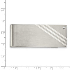 Chisel Stainless Steel Sterling Brushed with Silver Inlay CZ Money Clip