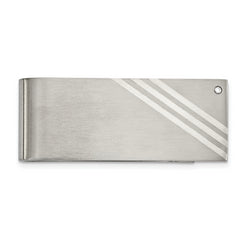 Chisel Stainless Steel Sterling Brushed with Silver Inlay CZ Money Clip