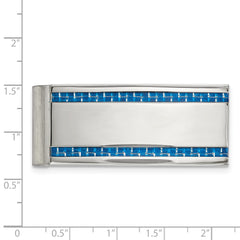 Chisel Stainless Steel Polished Blue Carbon Fiber Inlay Money Clip