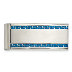 Chisel Stainless Steel Polished Blue Carbon Fiber Inlay Money Clip
