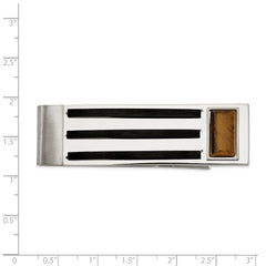 Chisel Stainless Steel Brushed and Polished Black IP-plated with Tiger's Eye Money Clip