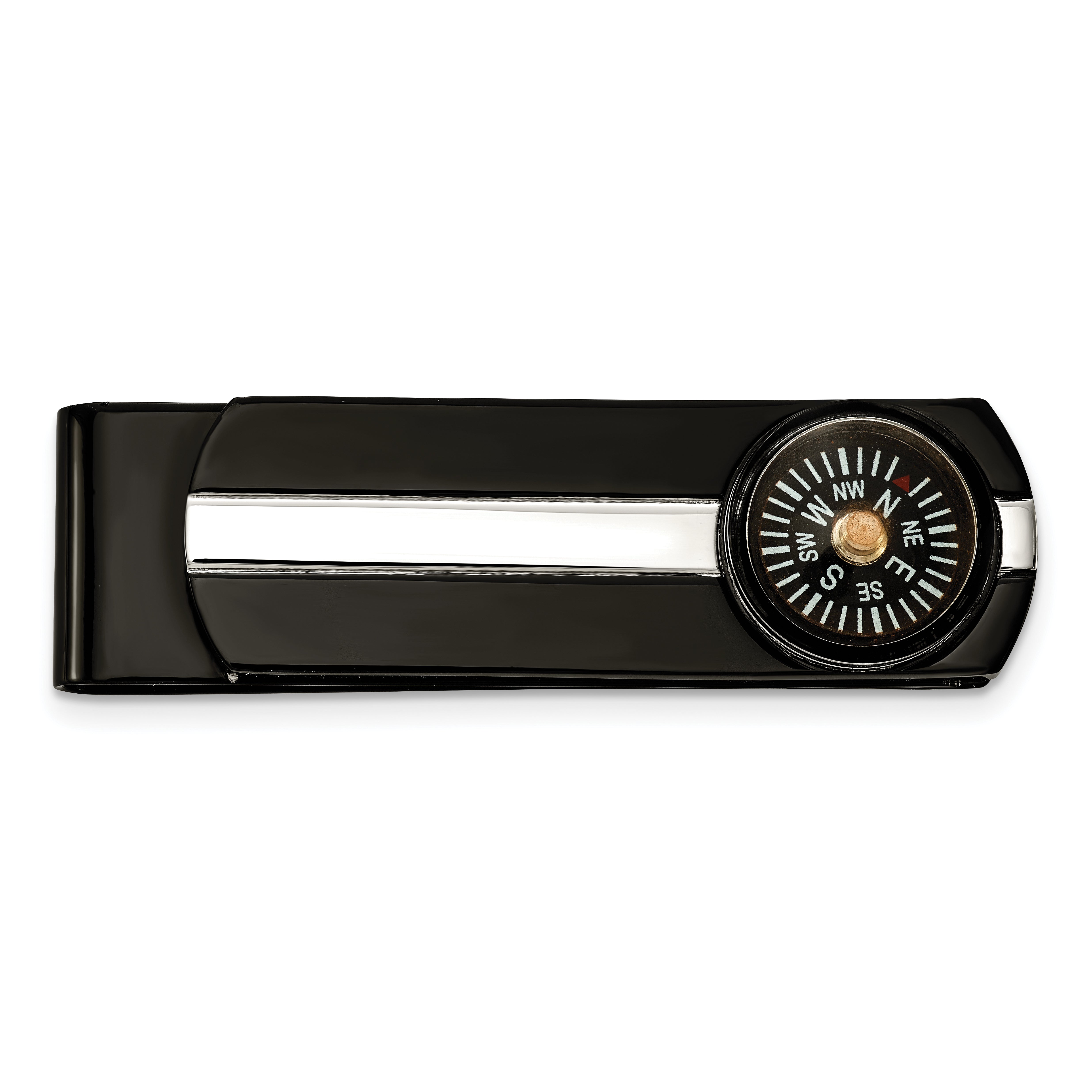 Chisel Stainless Steel Polished Black IP-plated Functional Compass Money Clip