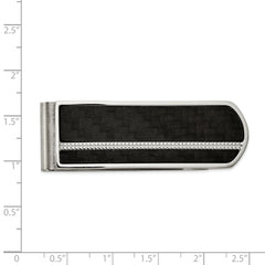 Chisel Stainless Steel Brushed and Polished Black Carbon Fiber Inlay Money Clip