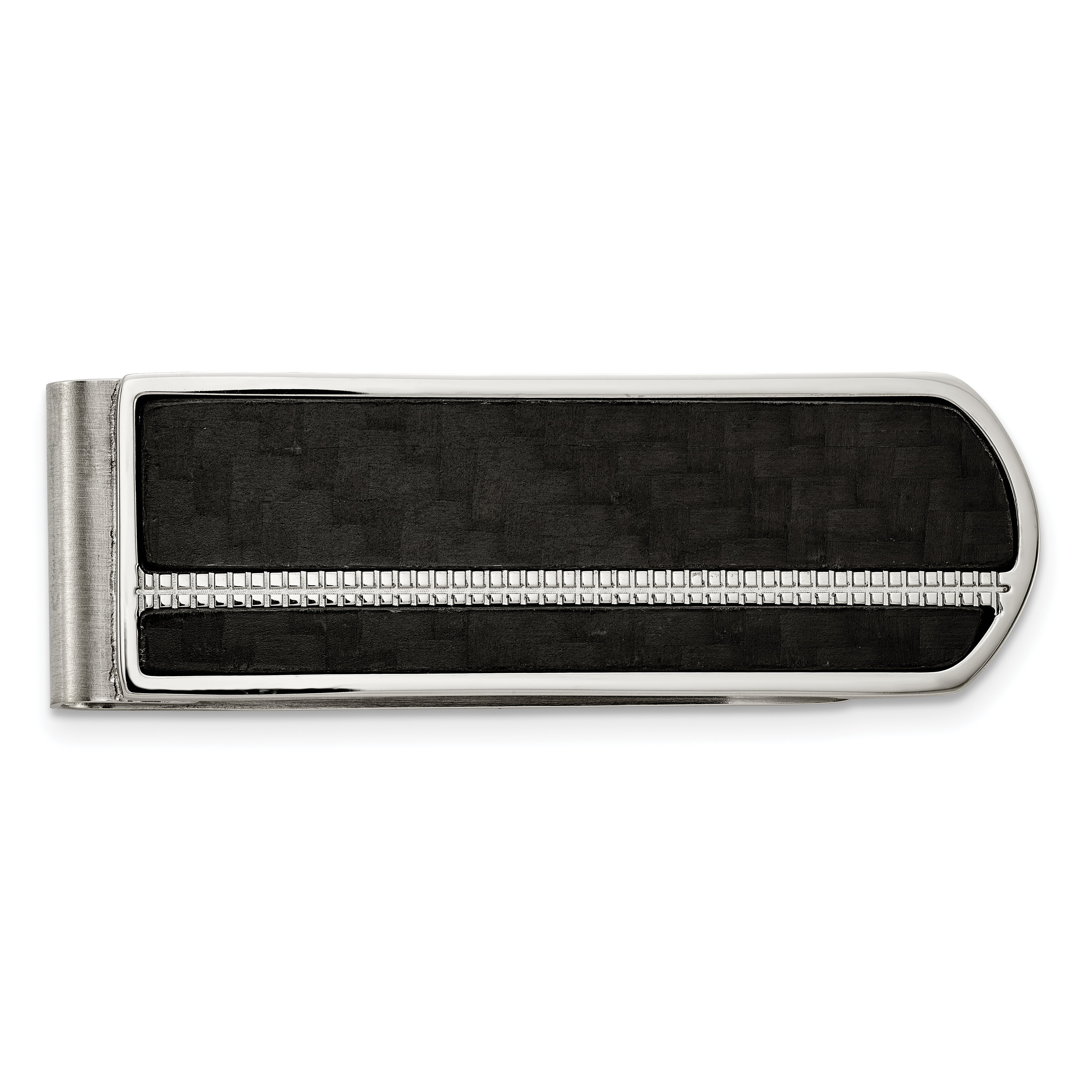 Chisel Stainless Steel Brushed and Polished Black Carbon Fiber Inlay Money Clip