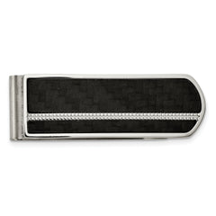 Chisel Stainless Steel Brushed and Polished Black Carbon Fiber Inlay Money Clip