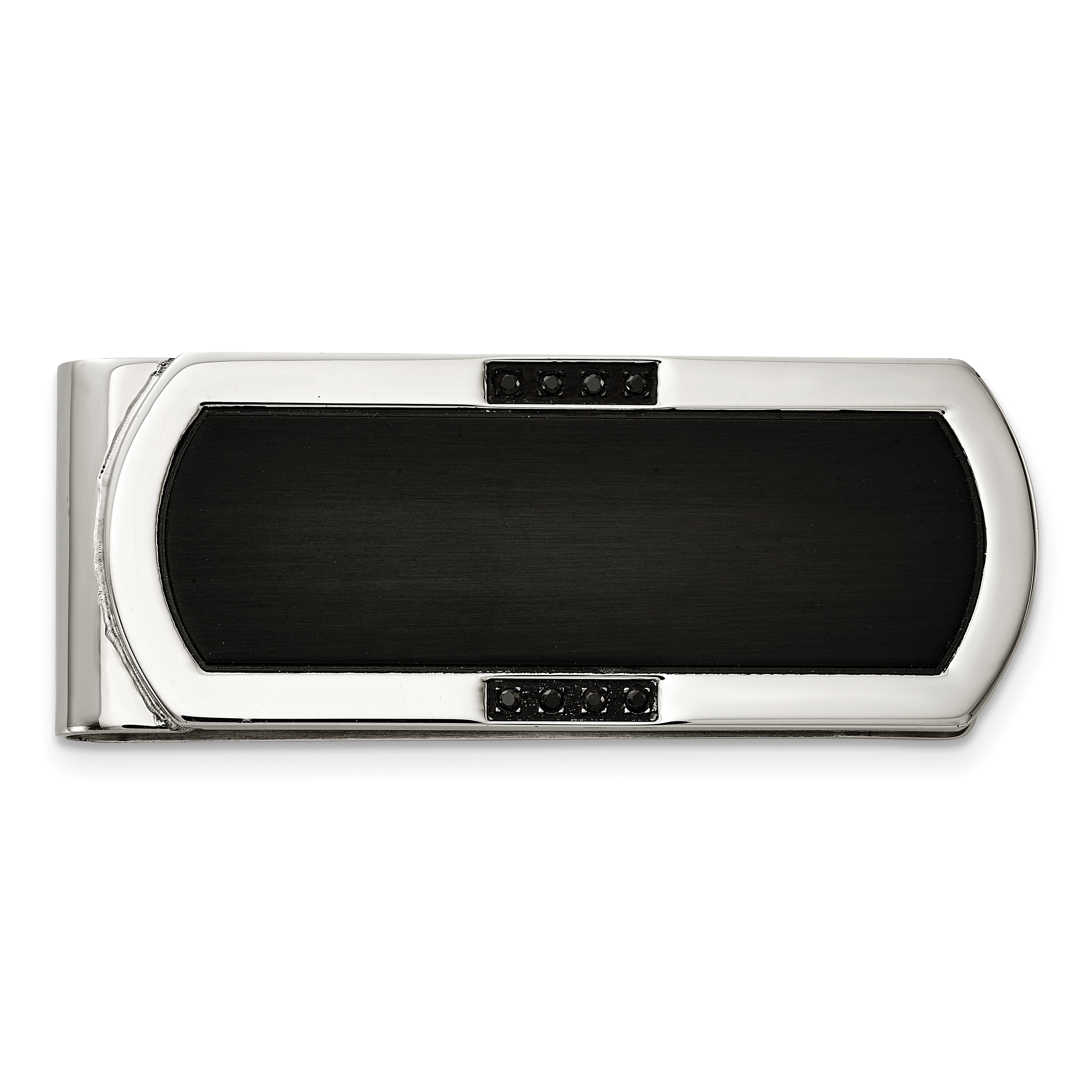Chisel Stainless Steel Brushed and Polished Black IP-plated with Black CZ Money Clip
