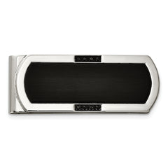 Chisel Stainless Steel Brushed and Polished Black IP-plated with Black CZ Money Clip