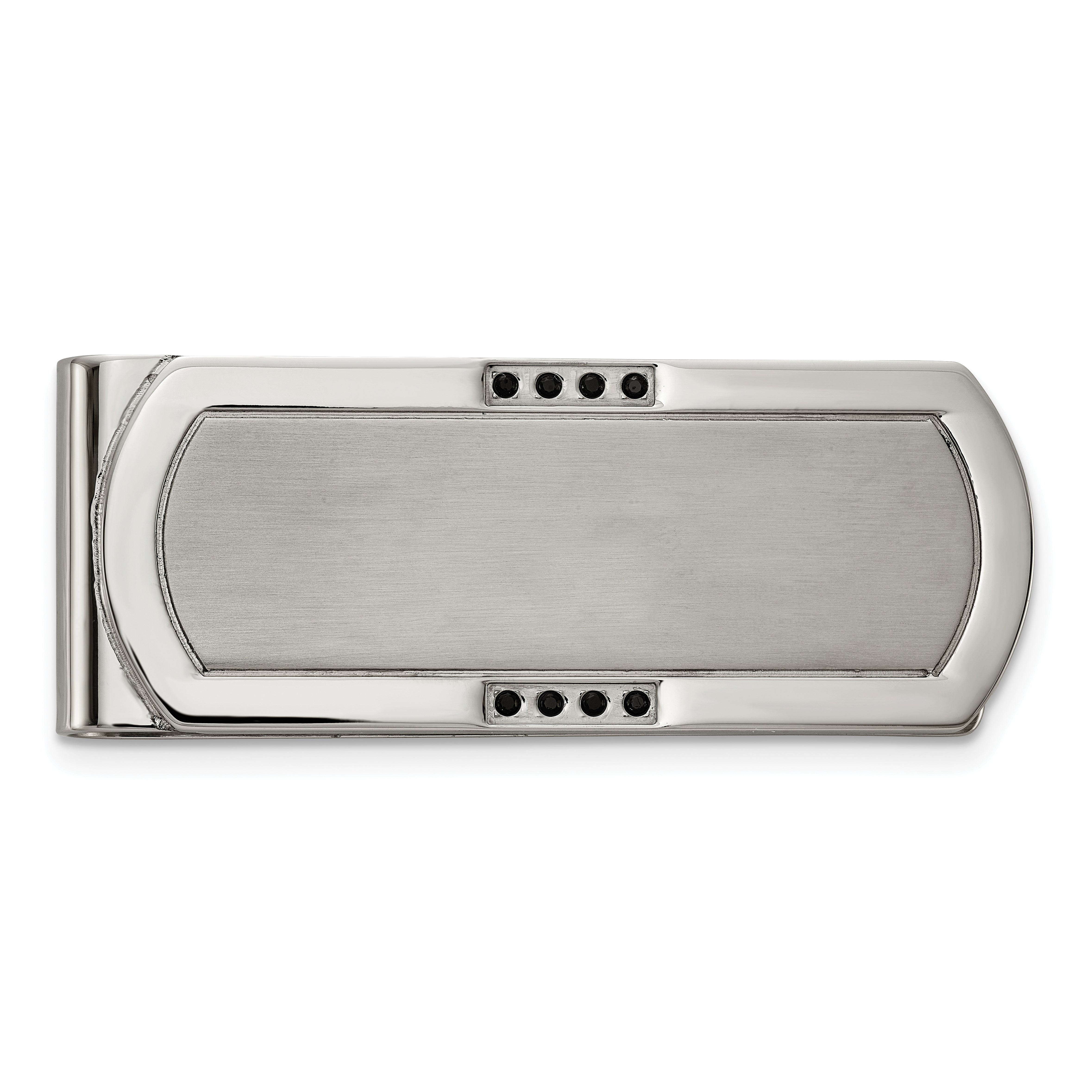 Chisel Stainless Steel Brushed and Polished with Black CZ Money Clip