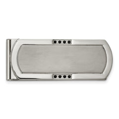 Chisel Stainless Steel Brushed and Polished with Black CZ Money Clip