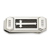 Chisel Stainless Steel Polished with CZ and Carbon Fiber Inlay Cross Money Clip