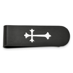 Chisel Stainless Steel Brushed and Polished Black IP-plated Cross Money Clip