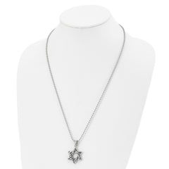 Chisel Stainless Steel Antiqued and Polished Star of David Pendant on a 24 inch Ball Chain Necklace