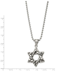 Chisel Stainless Steel Antiqued and Polished Star of David Pendant on a 24 inch Ball Chain Necklace