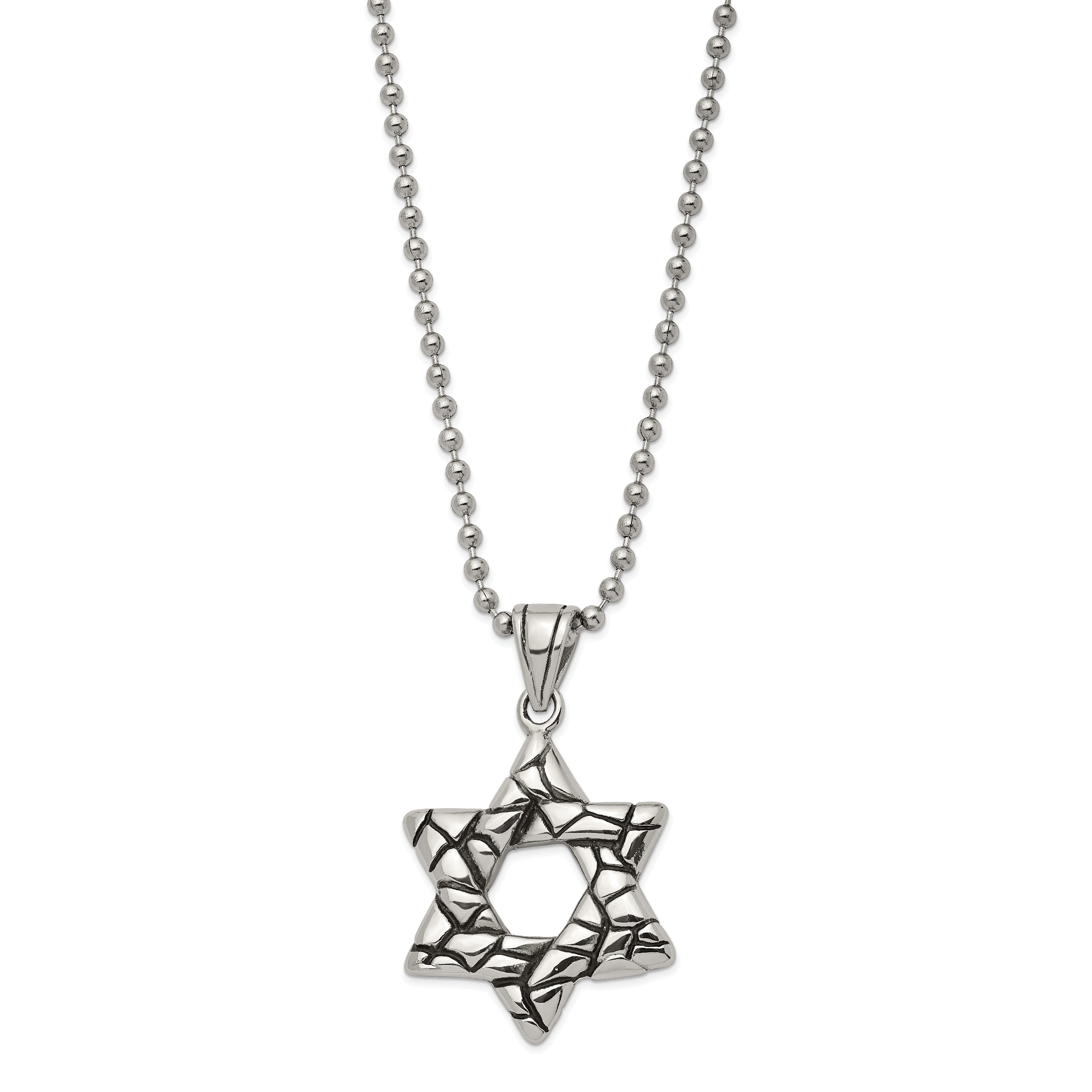 Chisel Stainless Steel Antiqued and Polished Star of David Pendant on a 24 inch Ball Chain Necklace