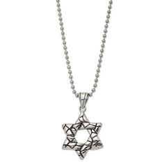 Chisel Stainless Steel Antiqued and Polished Star of David Pendant on a 24 inch Ball Chain Necklace