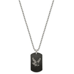 Chisel Stainless Steel Polished Black IP-plated with CZ Eagle Reversible Dog Tag on a 22 inch Ball Chain Necklace