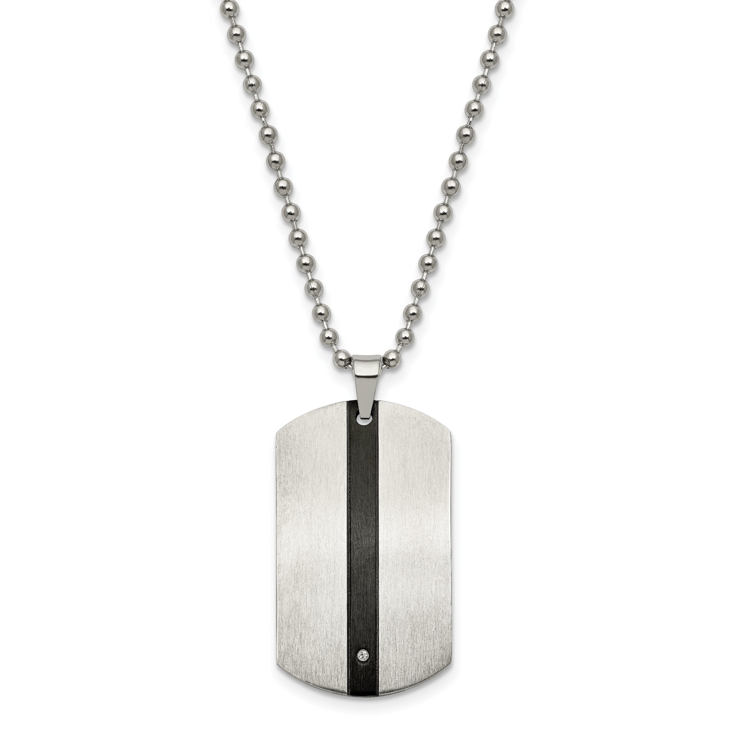 Chisel Stainless Steel Polished Black IP-plated with CZ Eagle Reversible Dog Tag on a 22 inch Ball Chain Necklace